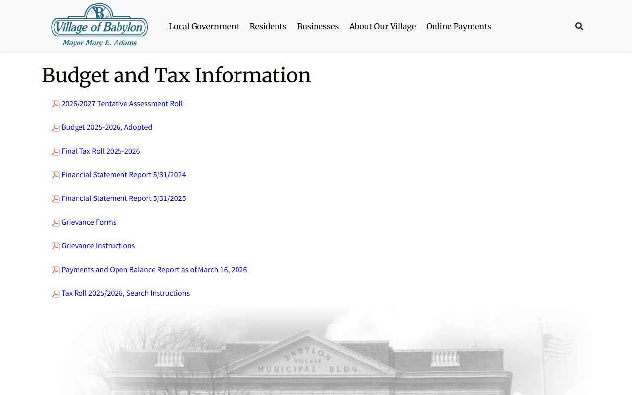 Babylon property tax records village budget and tax information