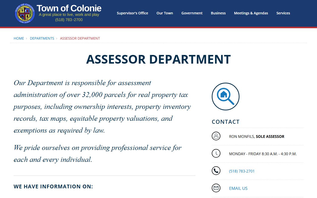 Colonie property tax records assessor office