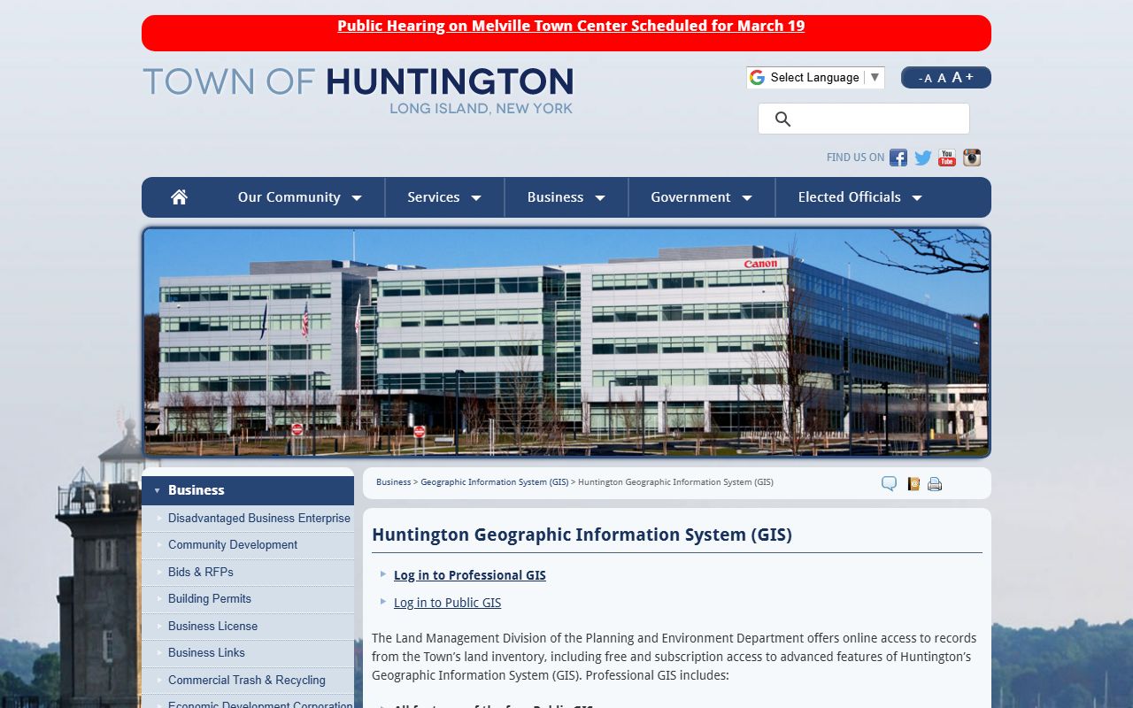 Huntington GIS mapping portal for property tax records