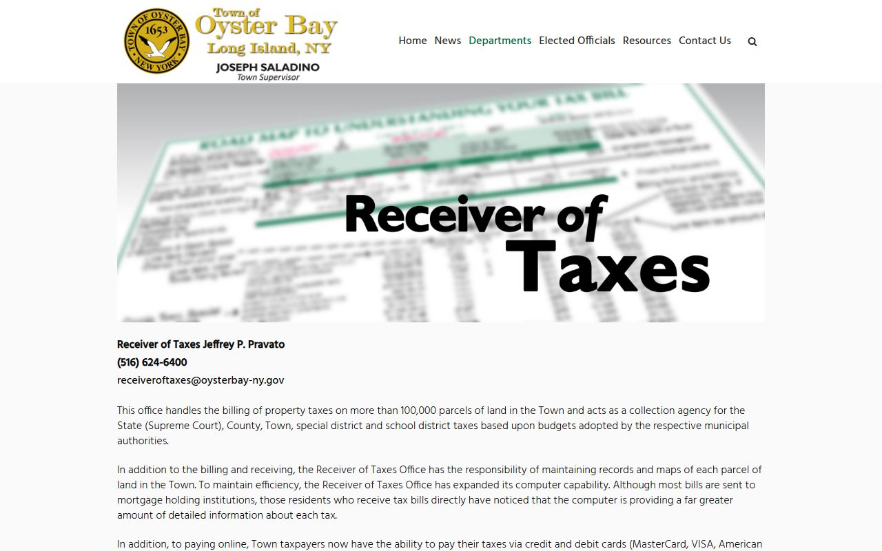 Oyster Bay property tax records receiver of taxes page
