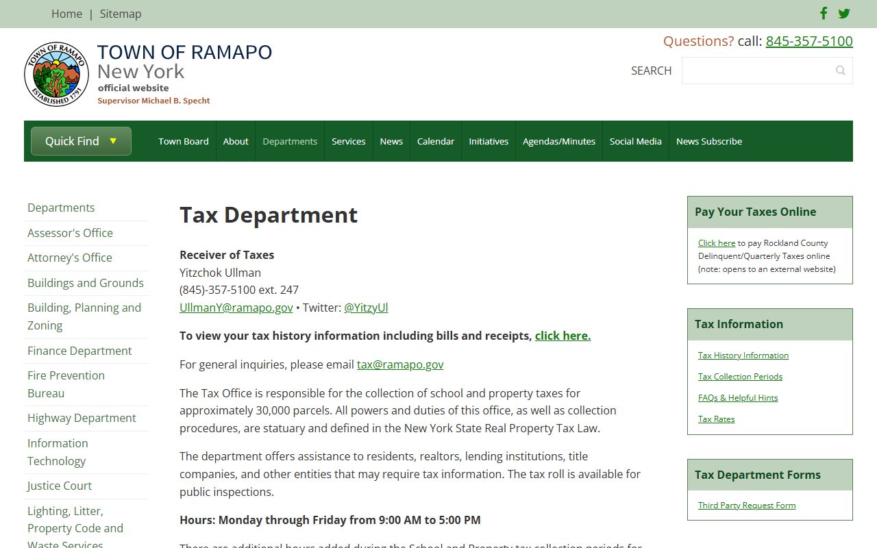 Ramapo tax department page