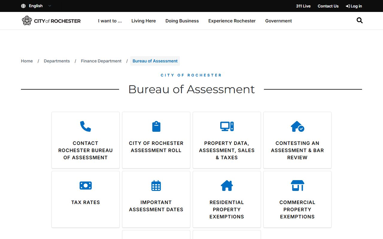 Rochester Bureau of Assessment property tax records page