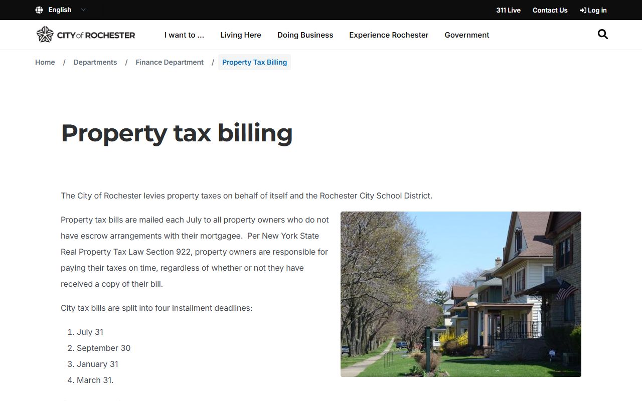 Rochester property tax billing information page