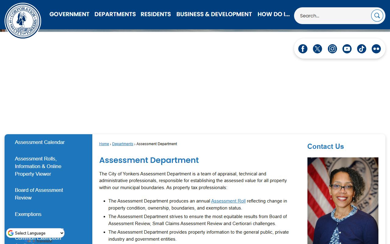 Yonkers property tax records assessment department page
