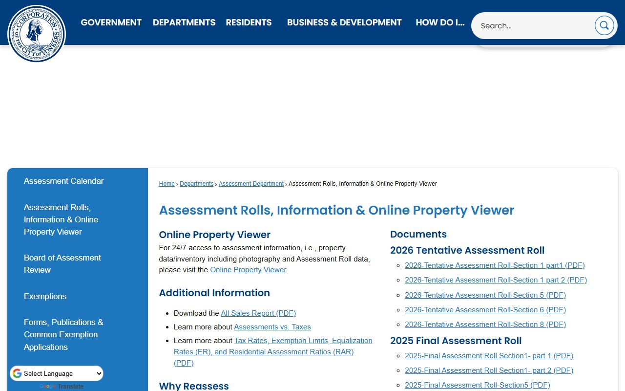 Yonkers assessment rolls and property viewer