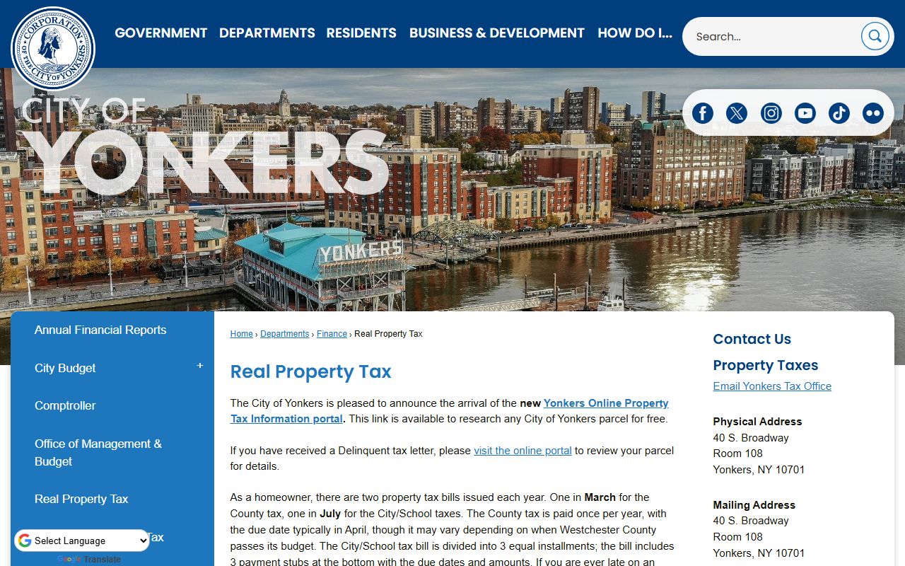 Yonkers real property tax search portal