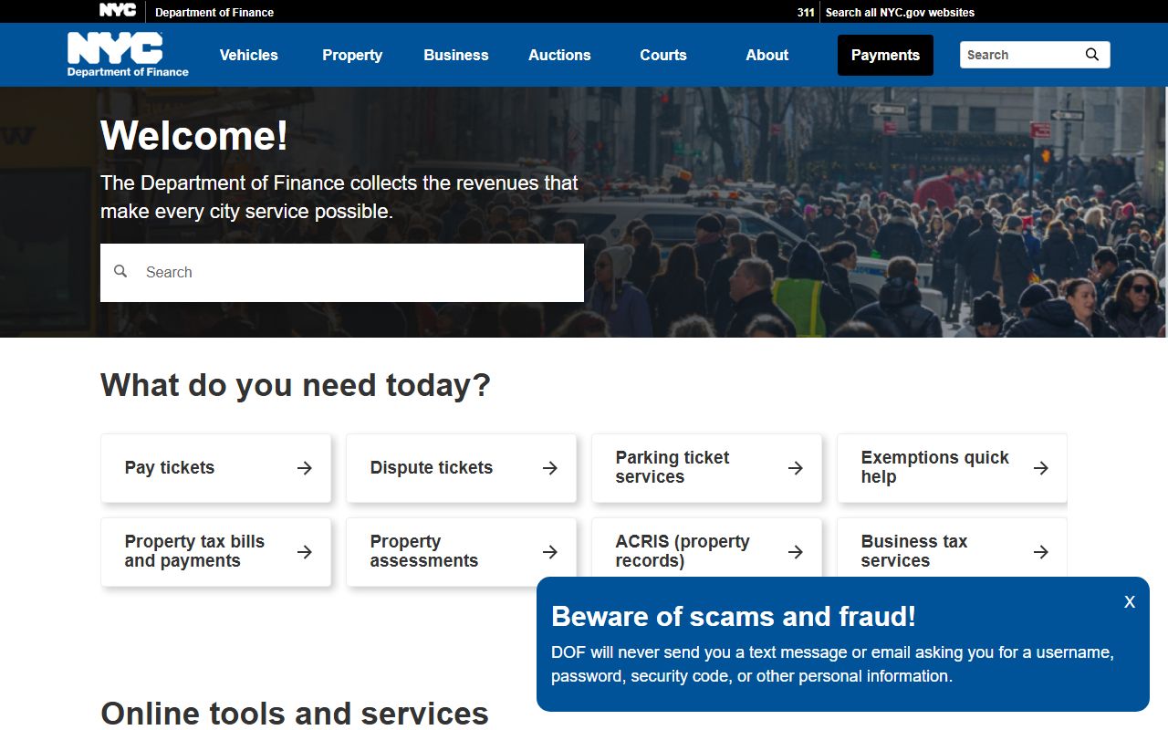 NYC Department of Finance portal for Bronx County property tax records