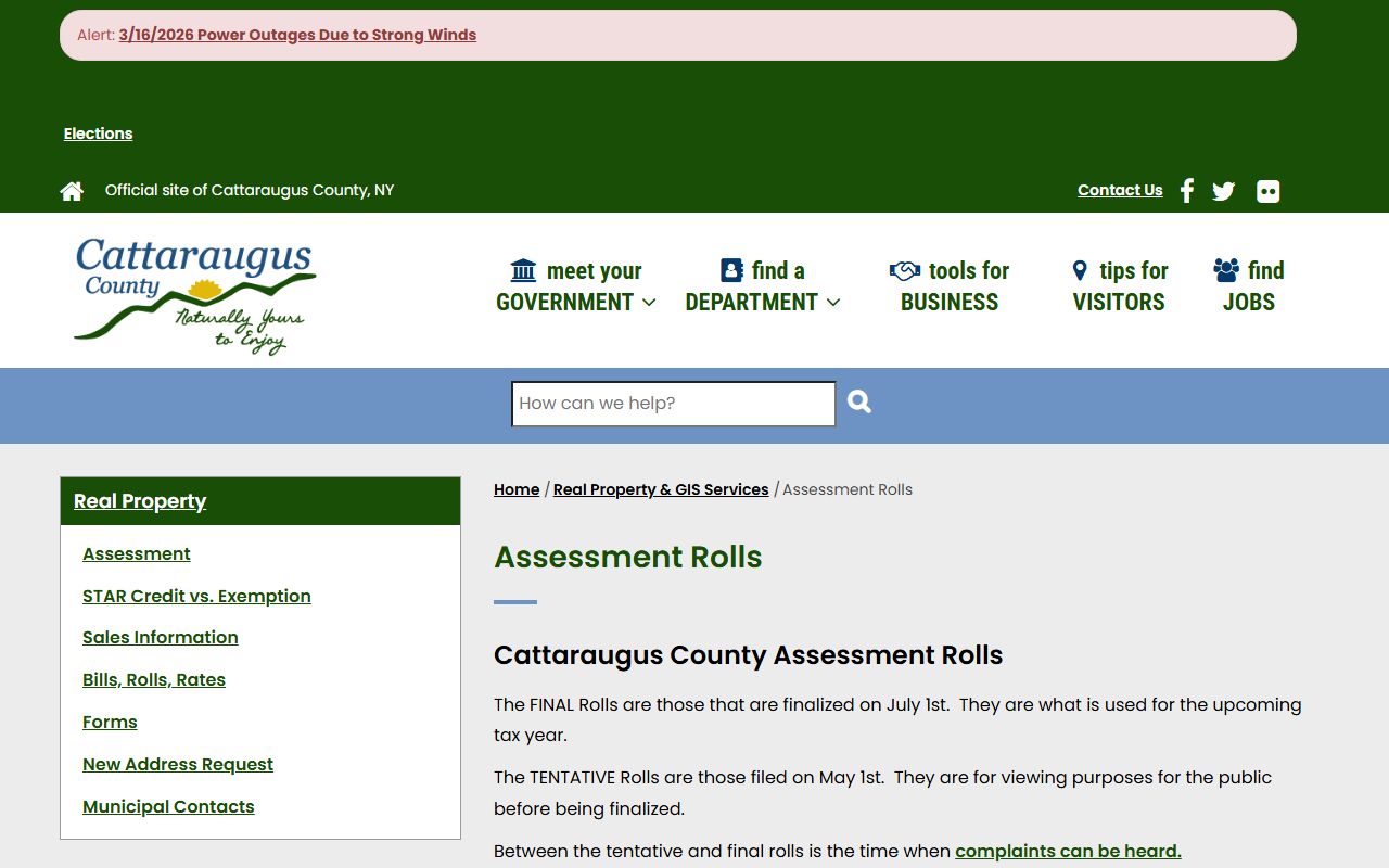 Cattaraugus County assessment rolls property tax records