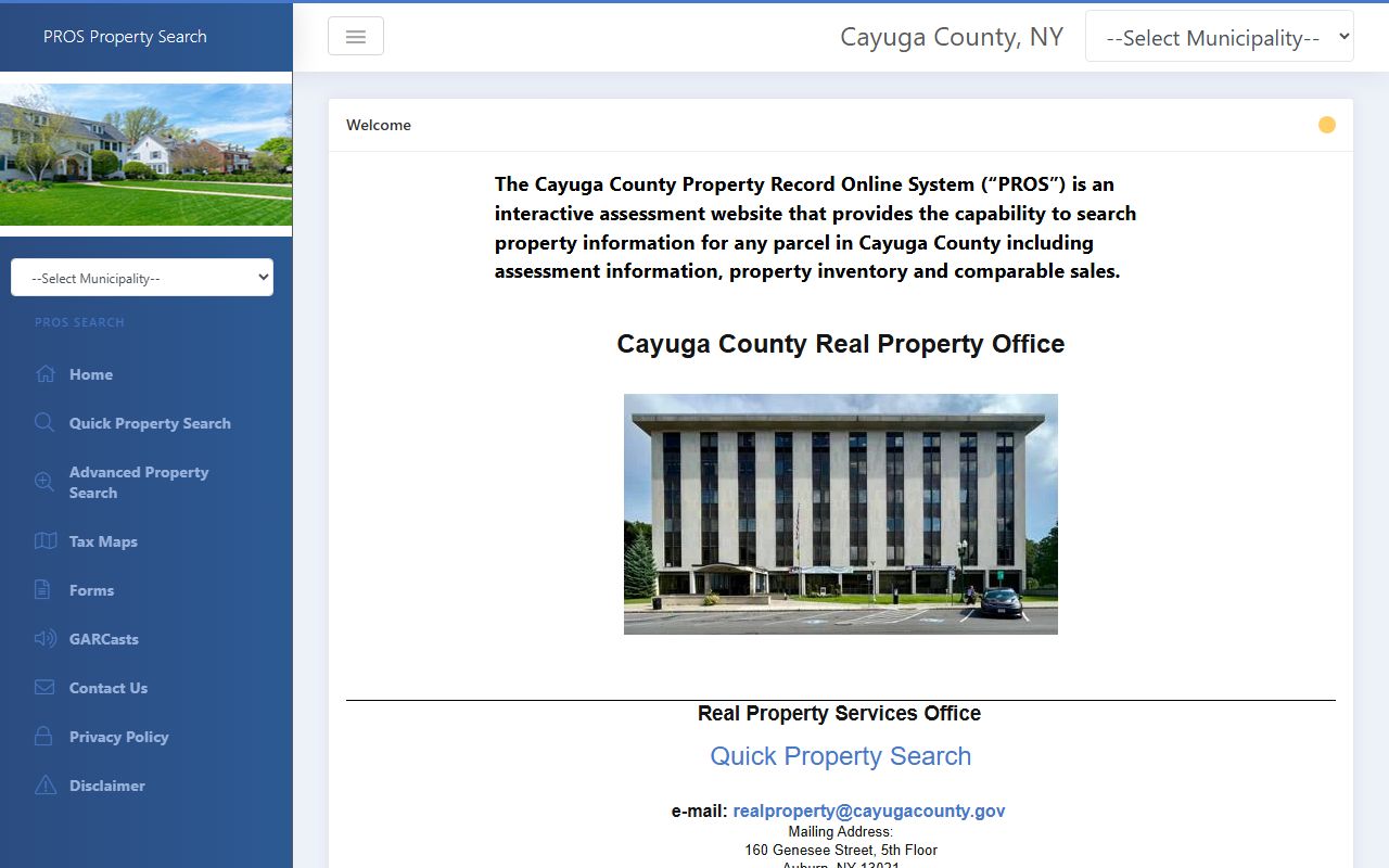 Cayuga County PROS property search for property tax records