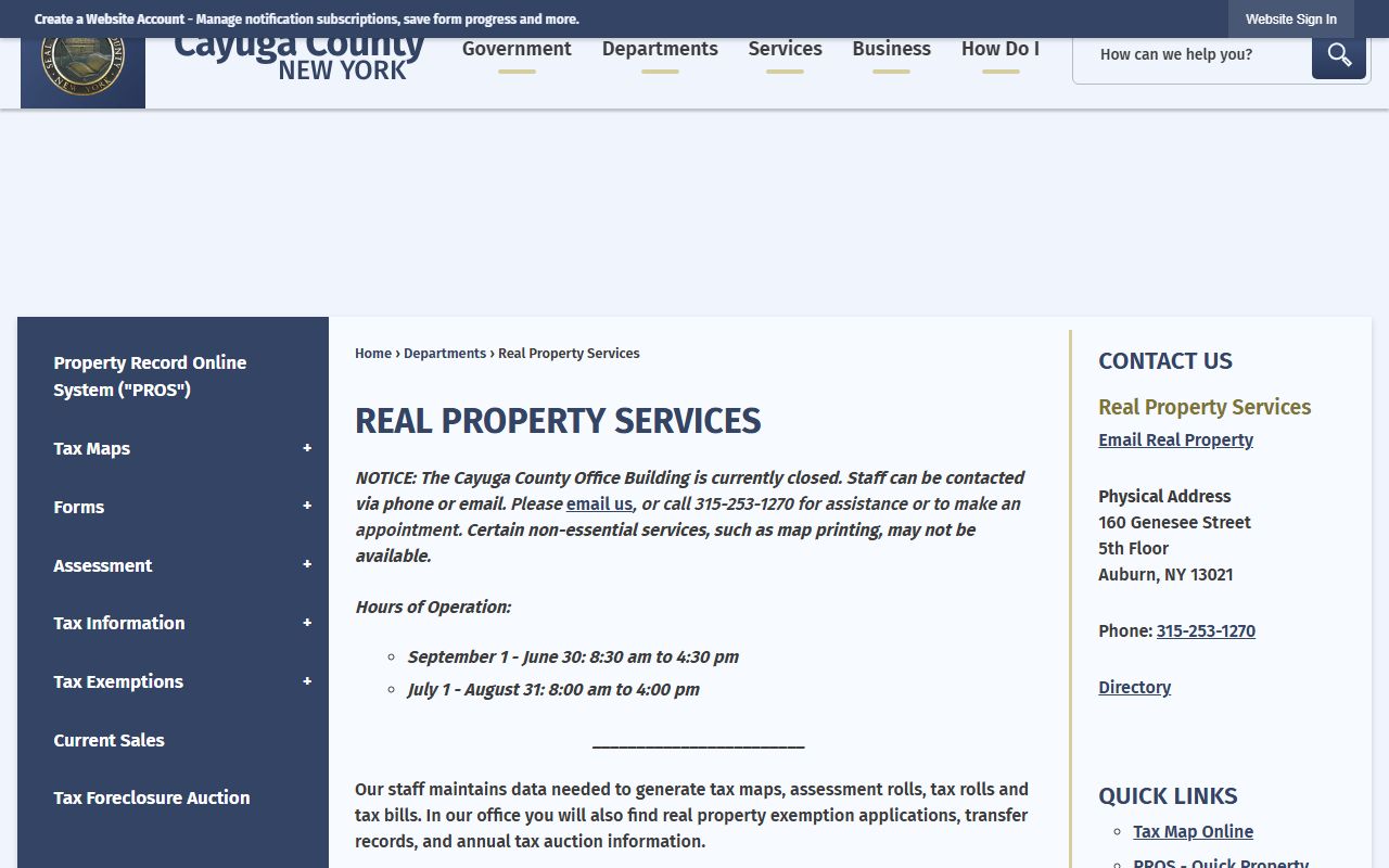 Cayuga County Real Property Services property tax records page