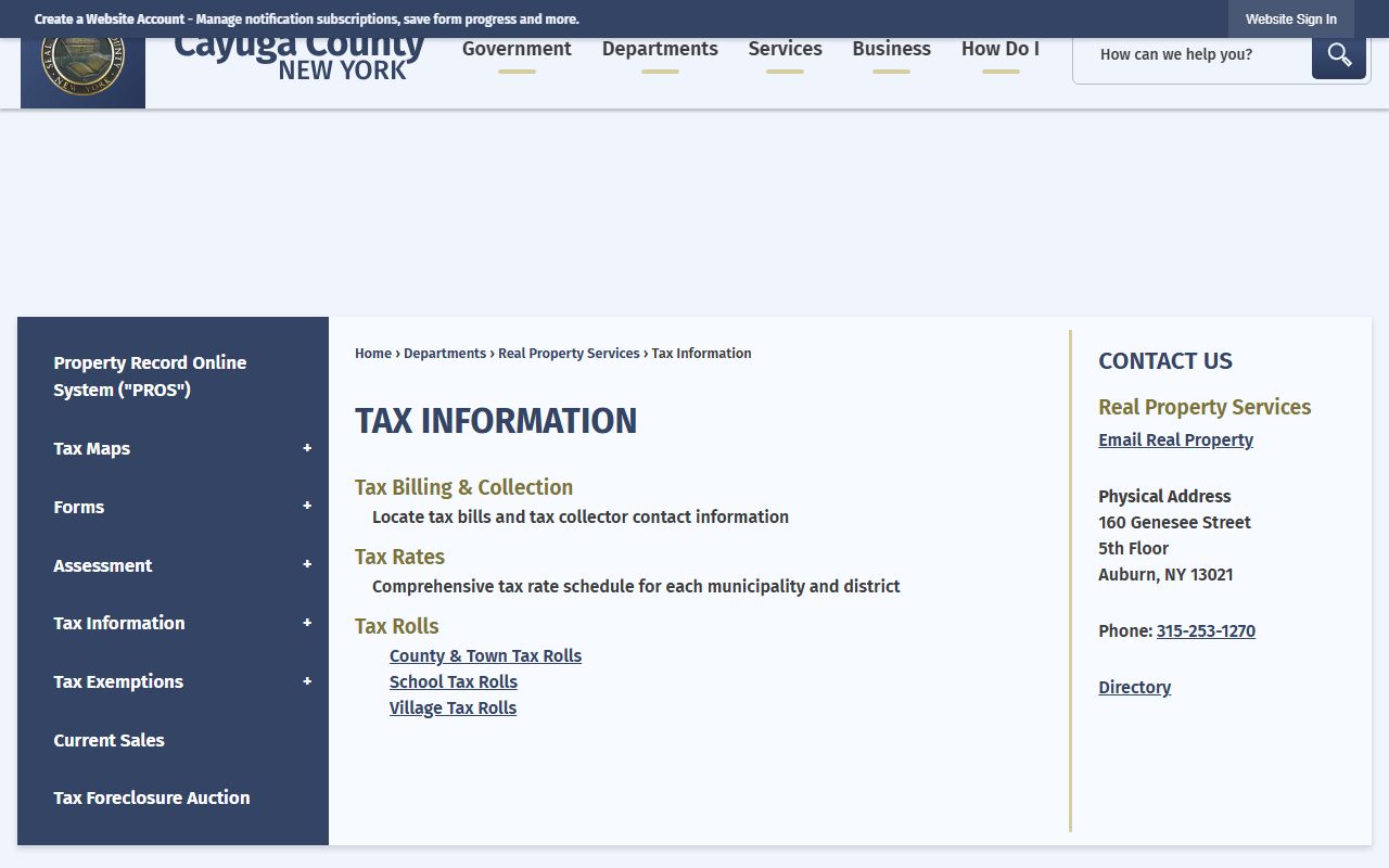 Cayuga County tax information portal for property tax records