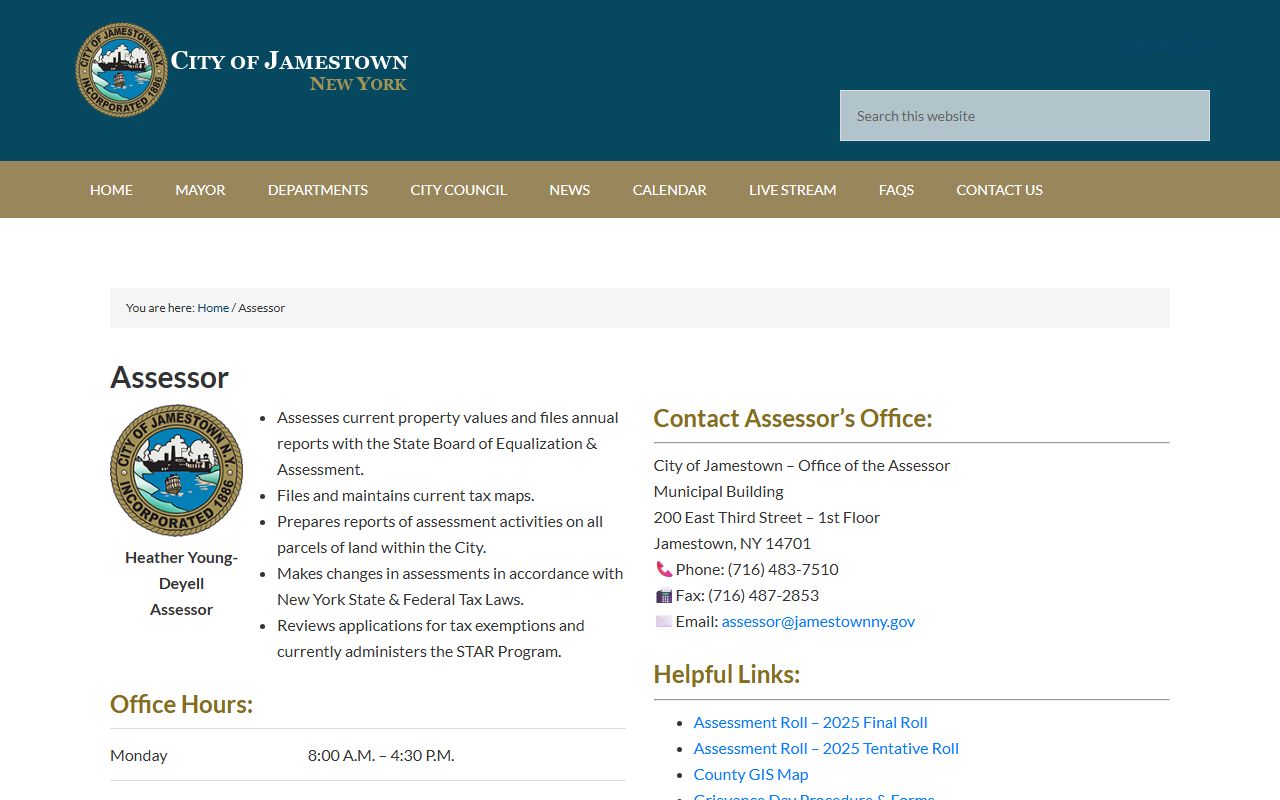 City of Jamestown assessor Chautauqua County property tax records