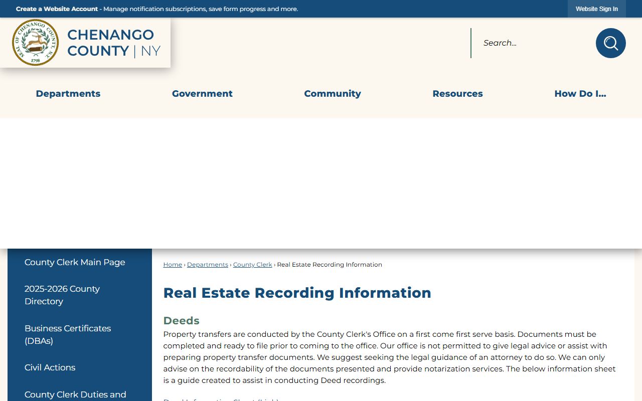 Chenango County real estate recording property tax records