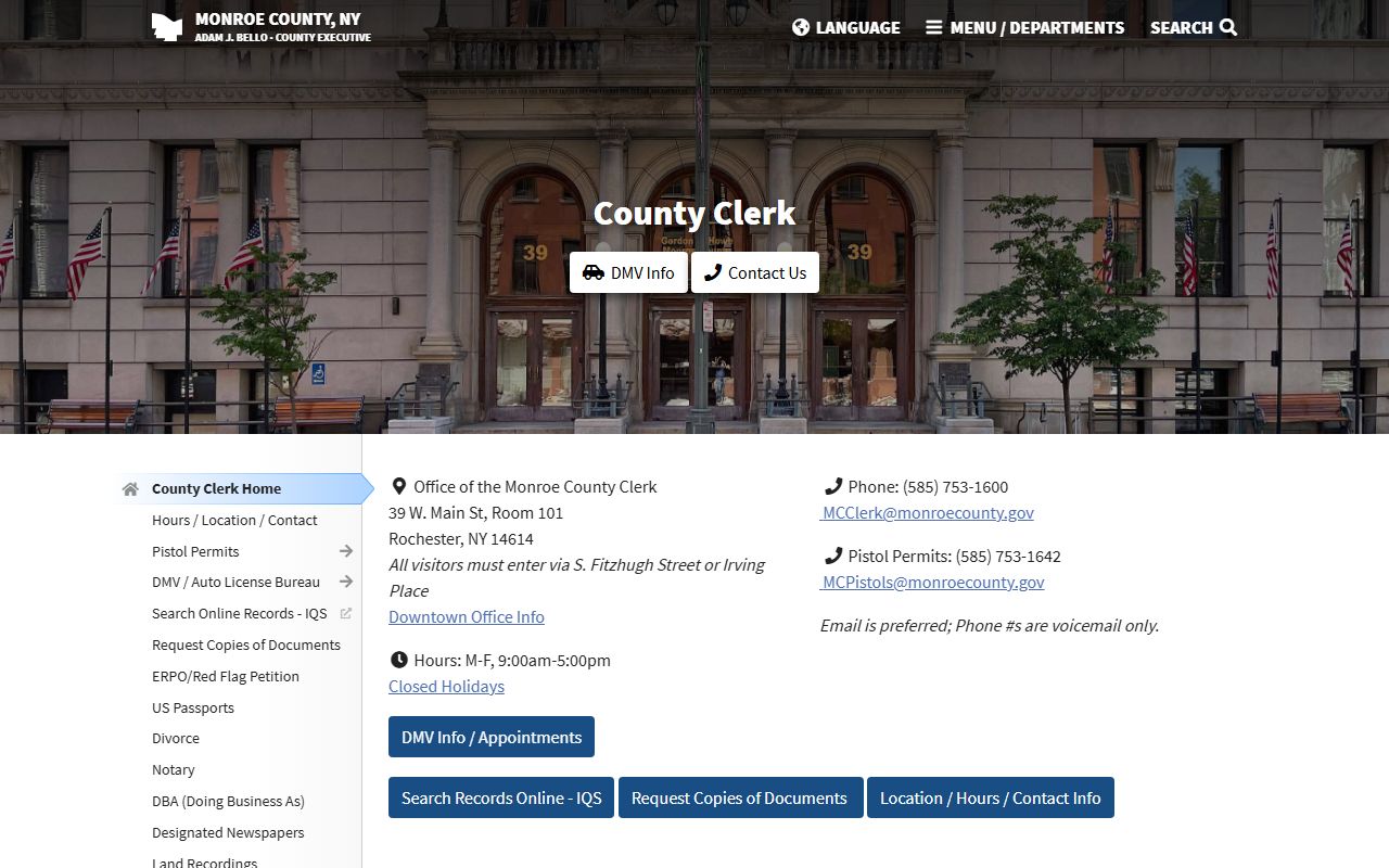 Monroe County Clerk records office for property tax records