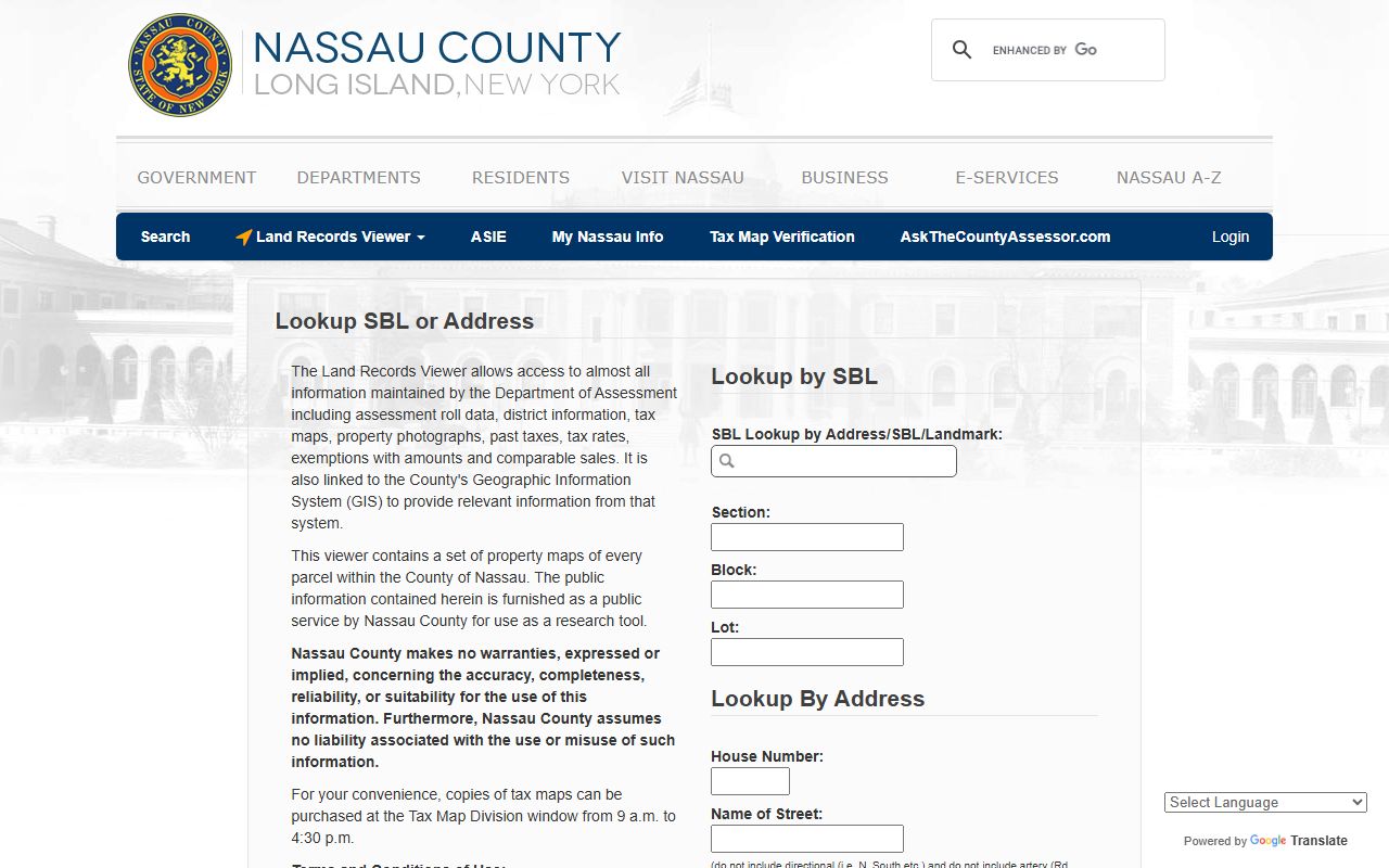 MyNassauProperty.com search tool for Nassau County property tax records
