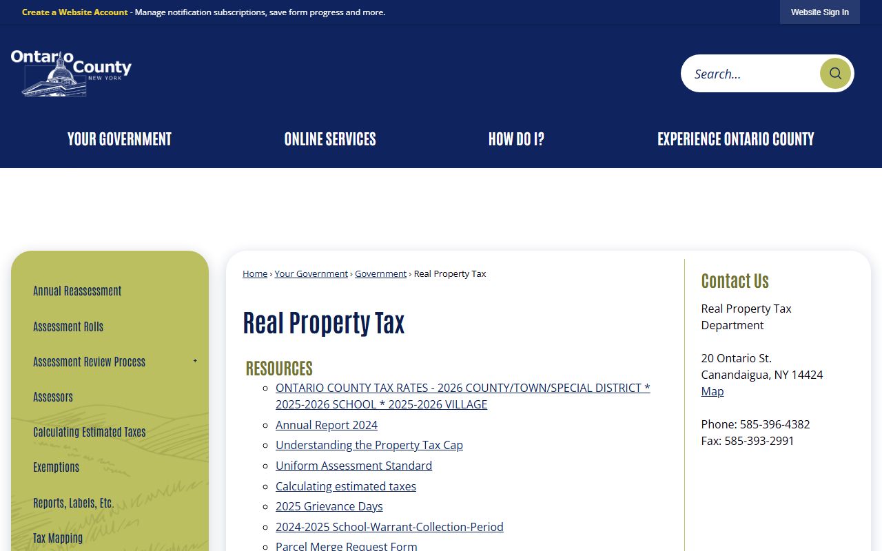 Ontario County Real Property Tax Department property tax records