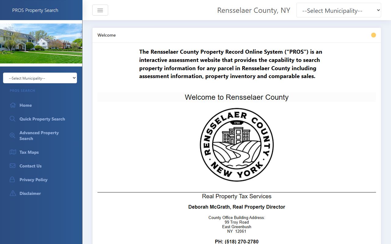 Rensselaer County PROS property search for property tax records