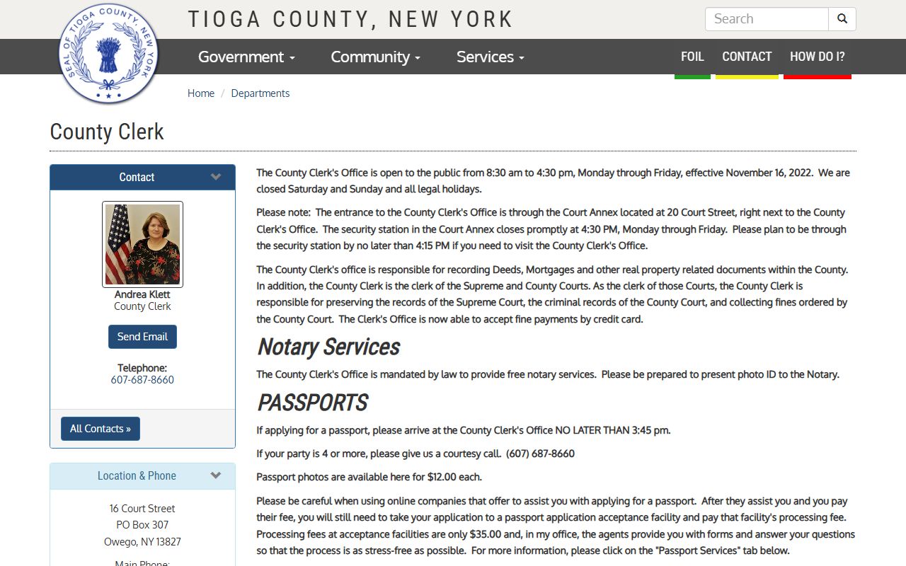 Tioga County Clerk recorded documents property tax records