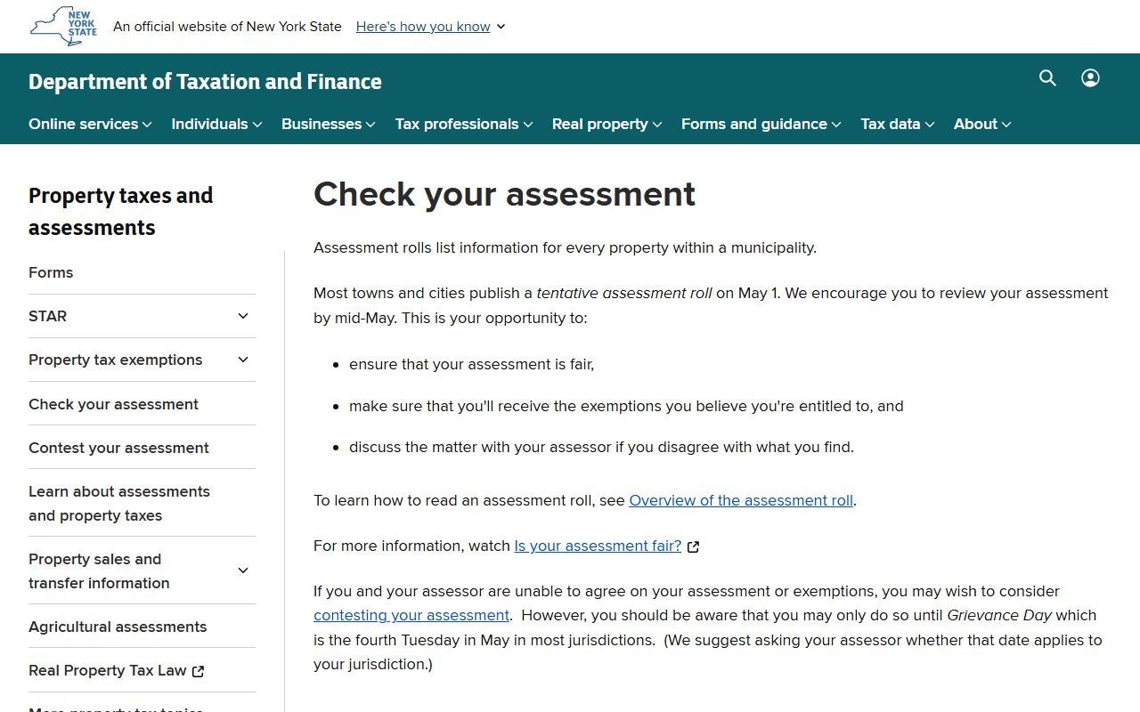 New York check your assessment property tax records