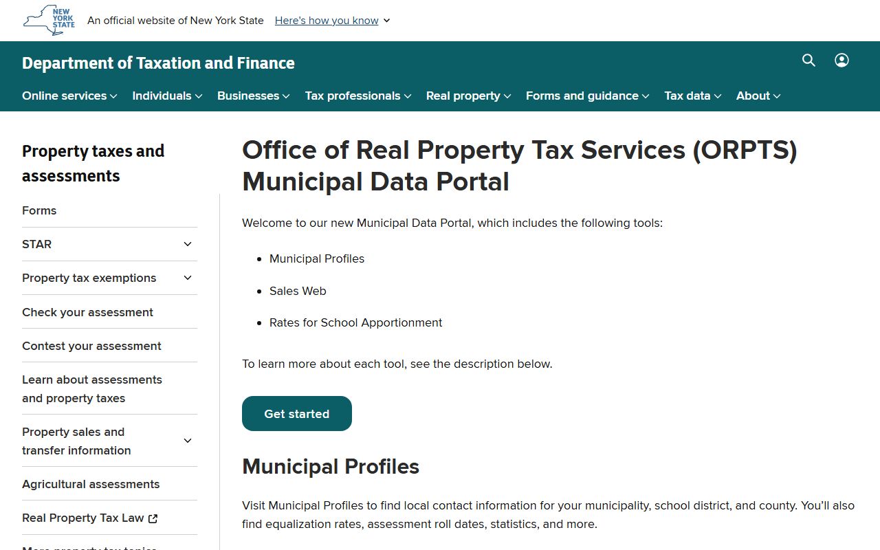 New York Municipal Data Portal property tax records