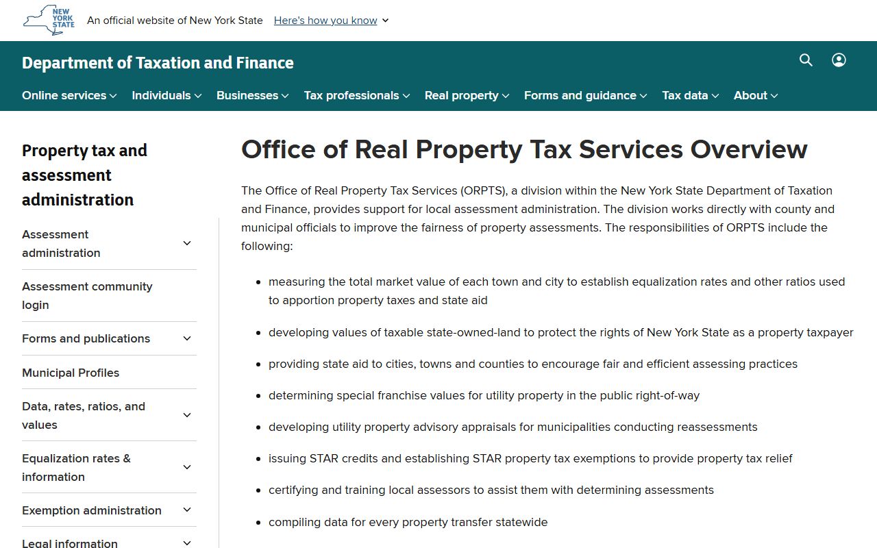 New York ORPTS property tax records overview